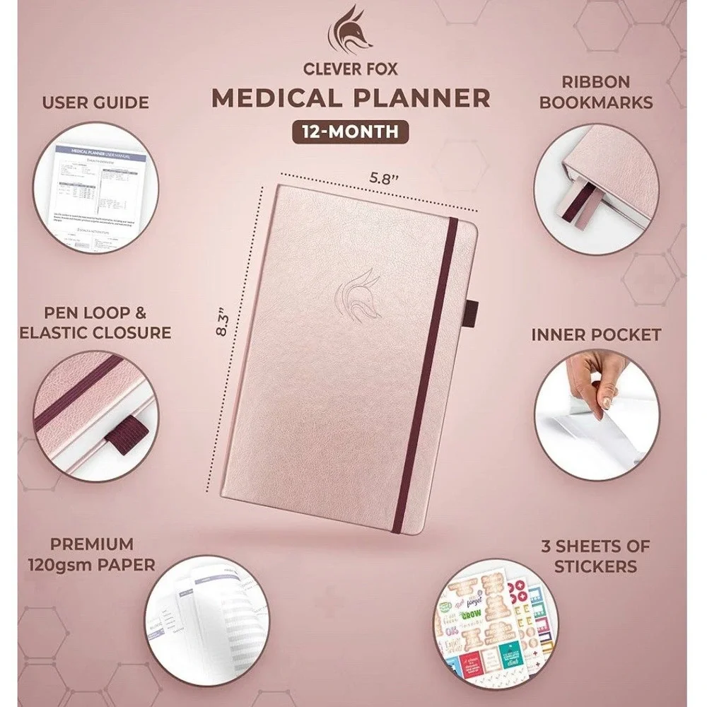 Clever Fox Medical Planner Wellness‎ Journal Health Diary Rose Gold 12 Month